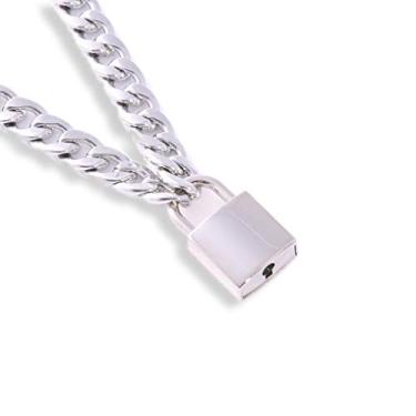 Imagem de RJLPKE Colar masculino com cadeado prata - colar de aço inoxidável masculino/punk feito à mão/melhor presente masculino/melhor presente para amigos, alumide