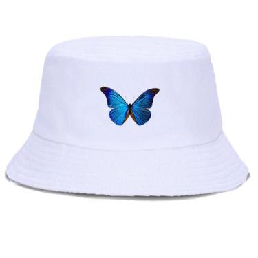 Imagem de Boné Chapéu Bucket Hat Balde Cata Ovo Borboleta Branco Azul - Bulier M