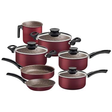 Imagem de Conjunto de Panelas 7 Peças Tramontina Paris com Antiaderente Starflon Max e Tampas de Vidro com Saída de Vapor - Cereja