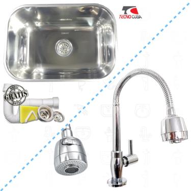 Imagem de Kit Cuba Inox 56X34x17cm E Torneira Gourmet Junior De Bancada