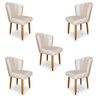 Imagem de Kit 5 Cadeiras de Jantar Pétala Estofada Pés Palito Veludo Bege - Montanaris Decor