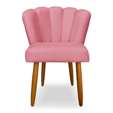 Imagem de Cadeira de Jantar Pétala Estofada Pés Palito Veludo Rosa - Montanaris Decor
