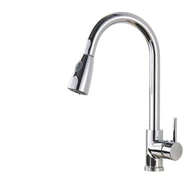 Imagem de Torneira de cozinha preta fosca Torneira misturadora dourada Retrátil Montada no convés Torneira para pia de banheiro Misturadores de água quente e fria Cabeça de pulverização, Cromado A