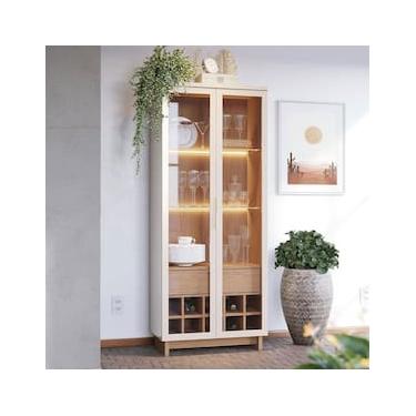 Imagem de Cristaleira Colibri Guanabara MDP com 3 Prateleiras, 2 Portas de Vidro, 1 Gaveta e 1 Adega