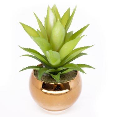 Imagem de Vaso Decorativo Dourado Com Suculenta Artificial Aloe Vera Mini 16x8 Cm F04 - D`rossi
