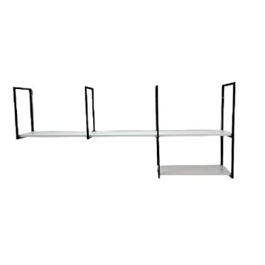 Imagem de Prateleira Industrial Flutuante LUX Preto/Branco Kit Completo Escritório Sala Cozinha (Branco, 165cm)