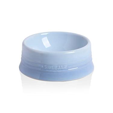 Imagem de SWEEJAR Tigela gradiente para cães, prato de cerâmica para cães e gatos médios, tigela de porcelana para animais de estimação para comida e água 425 g (azul claro gradiente)