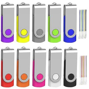 Imagem de Pen Drive de 64 GB, pacote com 10 unidades Wooolken USB 2.0, pen drive de metal giratório, 64 GB, pacote com 10 cores, unidades USB com zíper econômico, com cordão