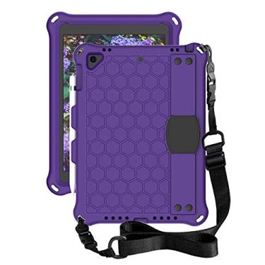 Imagem de QYiD Capa de tablet para iPad 9,7/6ª/5ª geração, leve, à prova de choque, com compartimento para caneta, alça de mão e alça de ombro para Apple iPad 9.7 (2018) / Apple iPad 9.7 (2017) (roxo + preto)