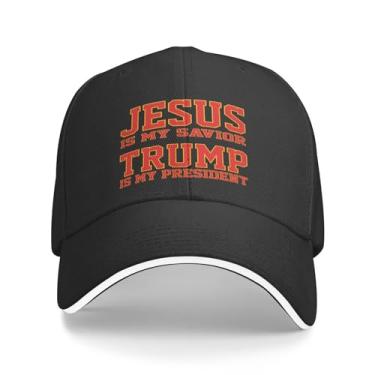 Imagem de Boné de beisebol clássico estruturado 2024 Jesus is My Savior Boné de caminhoneiro original Trump is My President preto, Preto, G