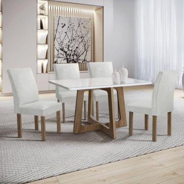 Imagem de Conjunto Mesa Arizona 120cm com 4 Cadeiras Canela Tampo Smart Plus com Vidro Chocolate/Off White/Gelo