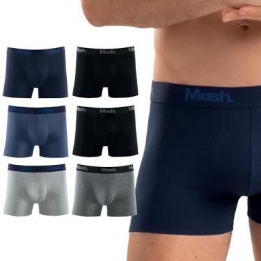 Imagem de Kit 6 Cuecas Boxer Cotton Mash Elástico Exclusivo Masculino Adulto, 2 Cinza - 4 Azul, M
