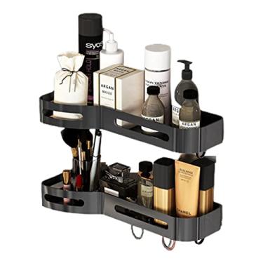 Imagem de Prateleiras flutuantes 1-3 prateleira de coener de banheiro, rack de cosméticos de alumínio, prateleira de chuveiro montada na parede, pode suportar 30 kg, sem perfuração, com gancho (cor: preto b,
