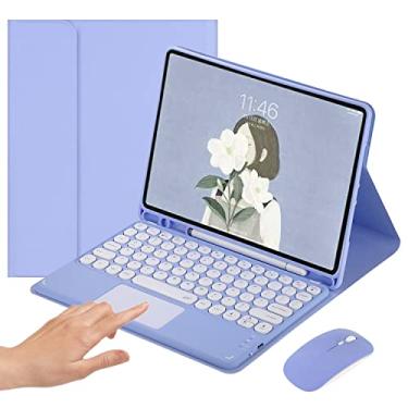 Imagem de Capa para teclado touchpad para iPad 6, iPad 5 Air 2 Pro 9,7 polegadas com teclado redondo retrô com mouse colorido fofo com trackpad 6ª geração capa removível para teclado (iPad5/iPad6/Air2/Pro9.7, roxo)