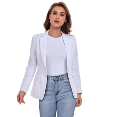 Imagem de Blazer feminino para trabalho escritório um botão slim fit smoking business blazer casual blazer jaquetas terno casual blazer jaquetas terno, Branco, XXG