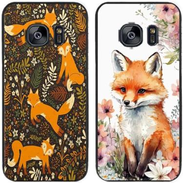 Imagem de 2 peças de capa de telefone traseira com estampa de raposa em flor TPU gel silicone para Samsung Galaxy todas as séries (Galaxy S7 Edge)
