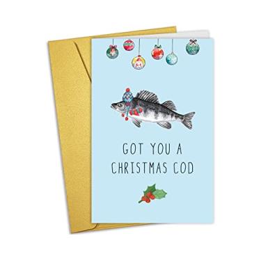 Imagem de Cartão de Natal divertido de bacalhau, presente de cartão de Natal trocadilho, cartão de Natal com trocadilho