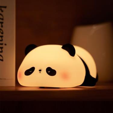 Imagem de DEARART Linda luz noturna para quarto de crianças, acessórios de decoração de silicone de grau alimentício e recarregável, brilho ajustável, luminária fofa kawaii e luzes noturnas, panda cortado