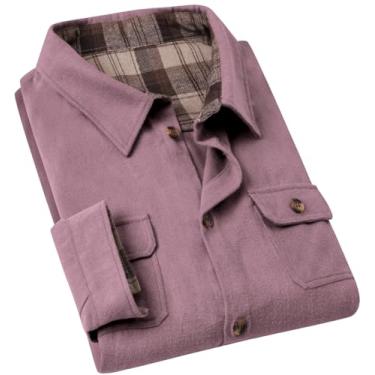Imagem de Cromoncent Camisa masculina casual xadrez de flanela com botões, Flanela, rosa, XXG
