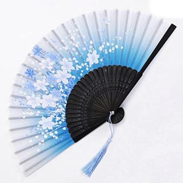 Imagem de YQHWLKJ Ventilador dobrável chinês japonês haste de madeira ventilador de dança clássica borla elegante ventilador feminino para presentes e decoração de parede