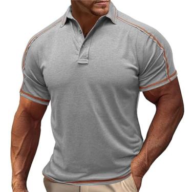 Imagem de NJNJGO Camisa polo masculina manga curta gola 3 botões slim fit camiseta clássica, Cinza, XXG