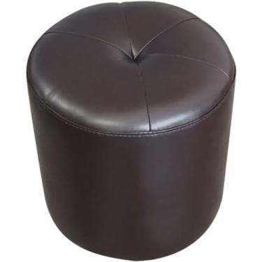 Imagem de Banqueta redonda para sala de estar, banquinho redondo, pufe otomano, banco criativo para troca de sapatos, material de couro impermeável, moldura de madeira maciça, cor café escuro, 32 x 32 cm