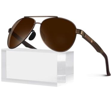 Imagem de WEAROYO Óculos de sol polarizados, masculinos, femininos, armação de liga Al-Mg, dobradiças de mola, estilo piloto, militar, proteção UV400 para dirigir, Armação marrom/lente marrom (não espelho)