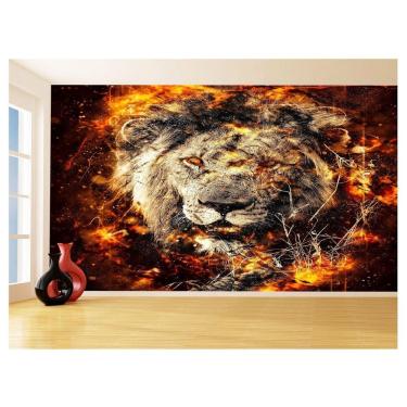 Imagem de Papel De Parede 3D Animais Leão Rosto Fogo Rei 3,5M Anm486