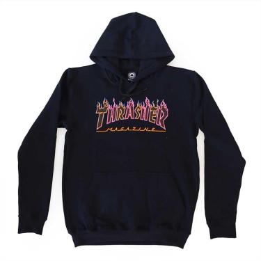 Imagem de Moletom Thrasher Magazine Canguru Double Flame Neon - Preto-Masculino