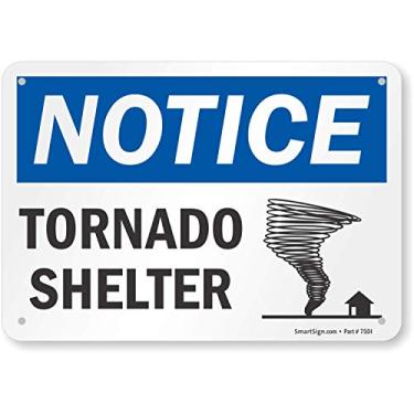 Imagem de SmartSign - Placa S-1753-PL-10 "Notice - Tornado Shelter" | 17,8 cm x 25,4 cm Plástico Preto/Azul em Branco