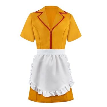 Imagem de GOLDSTITCH Uniforme de garçonete amarelo cosplay vestido chique empregada doméstica cosplay festa fantasia Halloween