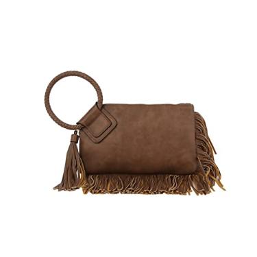 Imagem de Bolsa feminina clutch carteira de pulso noite com alça de mão casual formal couro vegano - Metro Muse, Franja mocacoffee, Small