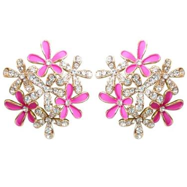 Imagem de Navachi Brincos Az2095 Az2095 folheados a ouro 18 k branco esmaltado multicolorido com folhas de flor, Cristal, Cristal