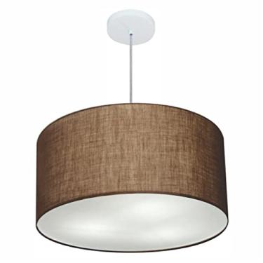 Imagem de Lustre Pendente Cilíndrico Cúpula Tecido 60x30 cm, Vivare Iluminação, Pendente4080 LC, Café, Grande