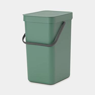 Imagem de Brabantia Lata de reciclagem de cozinha Sort & Go (8 litros/verde abeto) organizador de resíduos empilhável com alça e tampa removível, suporte de parede/armário
