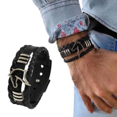 Imagem de Pulseira de Couro Masculina Country Ajustável Cavalo Vazado Com Passad
