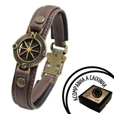 Imagem de Pulseira Masculina De Couro Bússola Marrom Ouro Velho - GRANADO ACESSÓ
