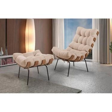 Imagem de Poltrona Costela de Adão com Puff Tecido Linho Bege