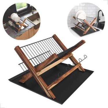 Imagem de Escorredor de Louça Dobrável Com Bandeja Madeira Teca Retrô - Stolf