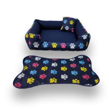 Imagem de caminha de cachorro cama pet médio + tapetinho para comedouros ( Marin