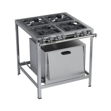 Imagem de Fogão Industrial 4 Bocas 30X30 com Forno Aço Inox S2020 Metalmaq, Gás 