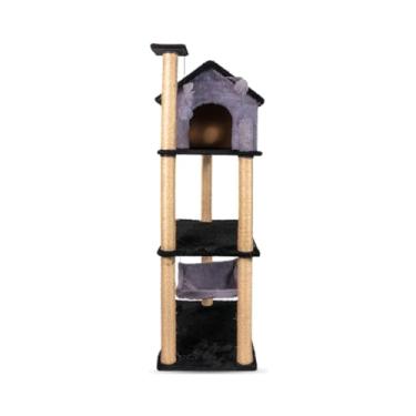 Imagem de Arranhador Casa para Gatos 3 andares com rede e brinquedos Cat Veneza (Lunar Black)