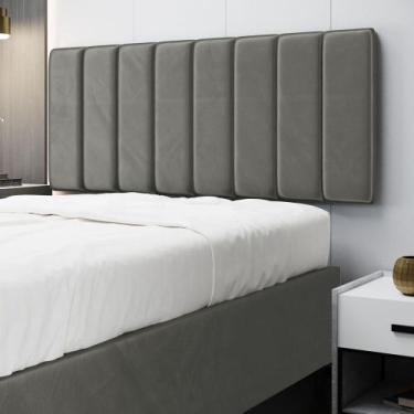 Imagem de Painel Nashira 140 Veludo Aradecor, Cinza Claro, CASAL PADRãO