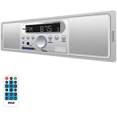 Imagem de Pyle Rádio Estéreo Bluetooth Marítimo – Barco Digital de Estilo DIN Único 12 V Sistema Receptor de Rádio com Microfone e Alto-falantes Integrados, RCA, MP3, USB, SD, Rádio AM FM – Controle Remoto –