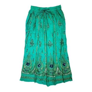 Imagem de Saia Indiana Cigana de Lantejoula - Azul Escuro GG - Neha, M, Verde