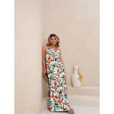 Imagem de Vestido longo costa nua crepe. verão estampado cod2077 - LALOKA, Multi