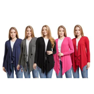 Imagem de Kit 05 cardigans feminino kimono com bico manga longa - Wooks, G, Azul