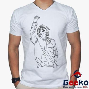 Imagem de Camiseta BTS 100% Algodão BTS Kim Taehyung K-pop Geeko, Branco gola v,