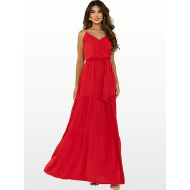 Imagem de Vestido Longo Rodado Camadas Elegante Casual - GF Moda, GG, Vermelho