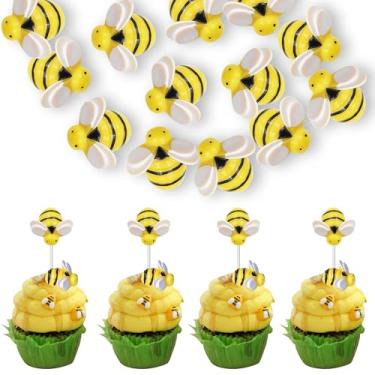 Imagem de 30 PCS Bumble Bee Cupcake Toppers Resin Little Figurine Bee Cupcake Picks Oh Babee Cake Decorations for Bee Theme Baby Shower Kids Boys Girls Birthday Party Decoration Supplies Gold